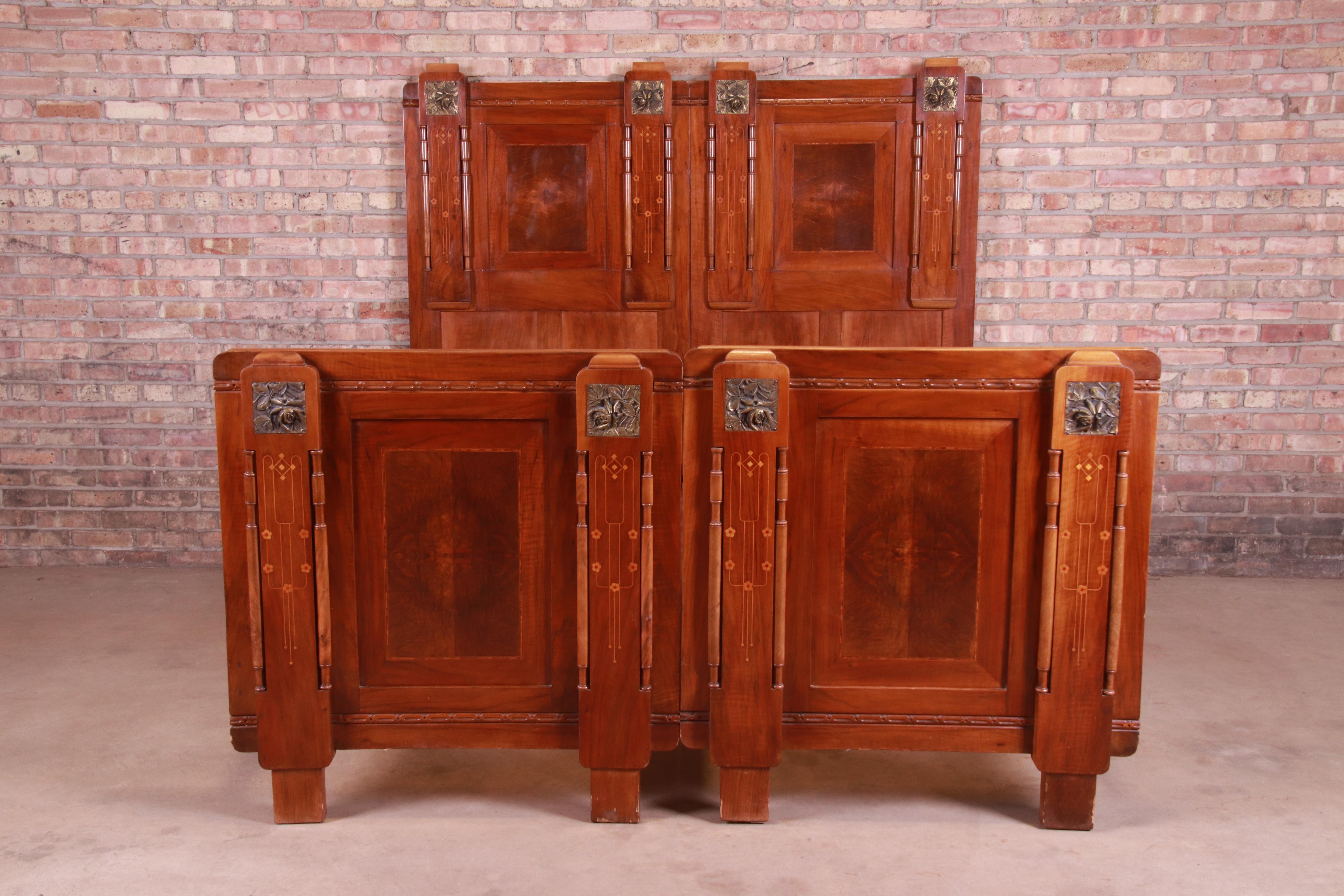 Early 20th Century Antique French Art Deco Mahogany Queen Size Bed, circa 1920s