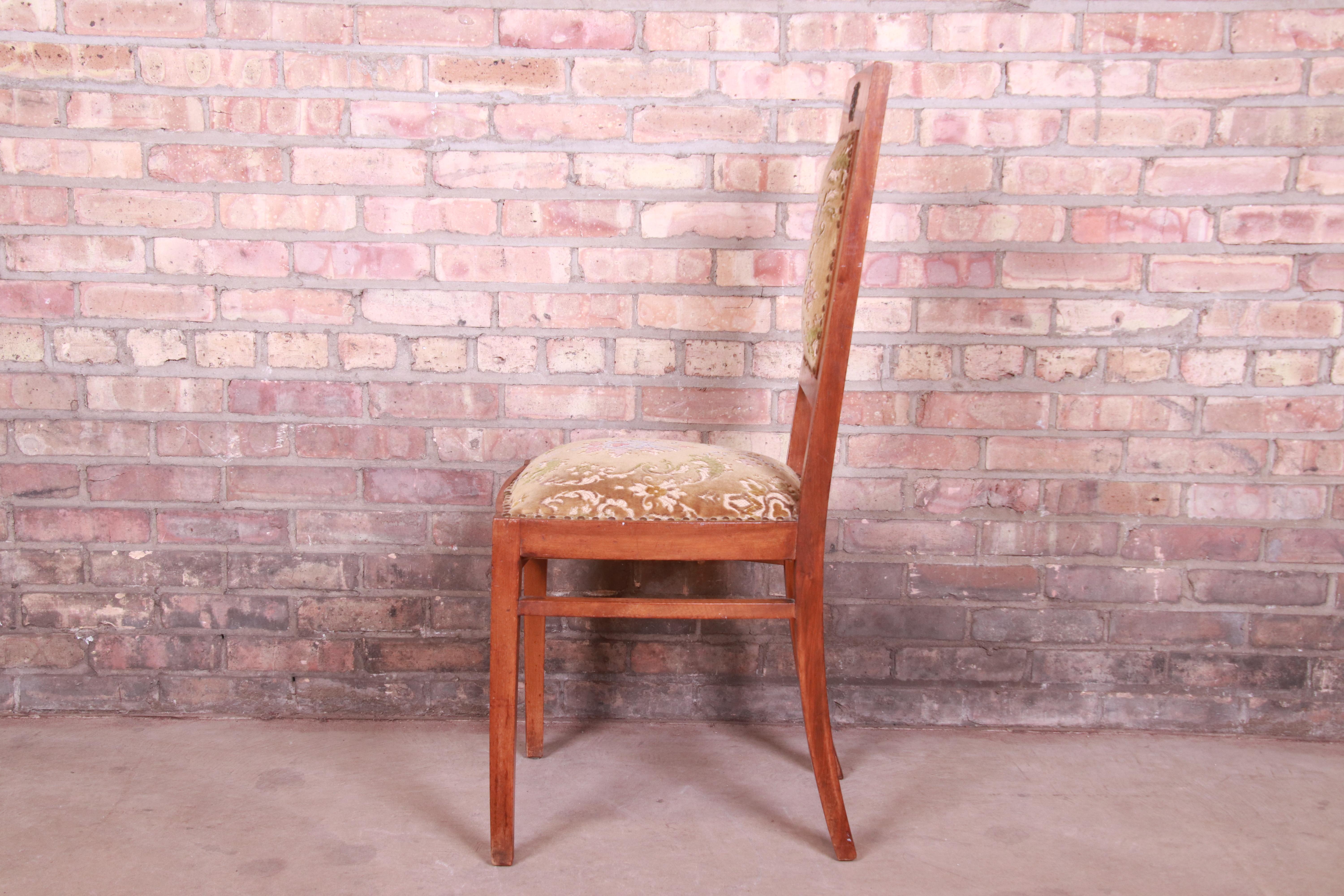 Antique French Art Deco Mahogany Side Chair, circa 1920s In Good Condition In South Bend, IN