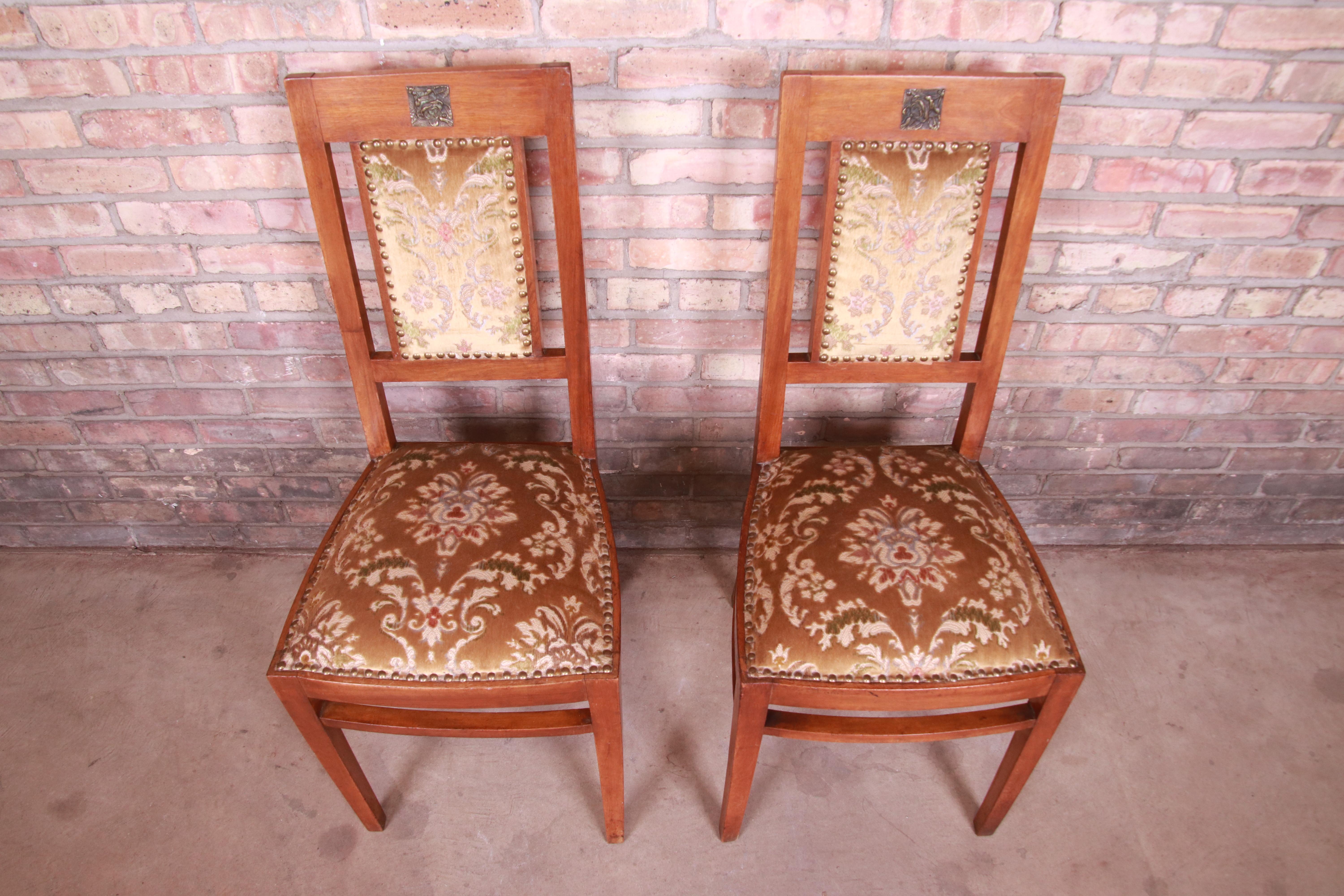 Early 20th Century Antique French Art Deco Mahogany Side Chairs, circa 1920s