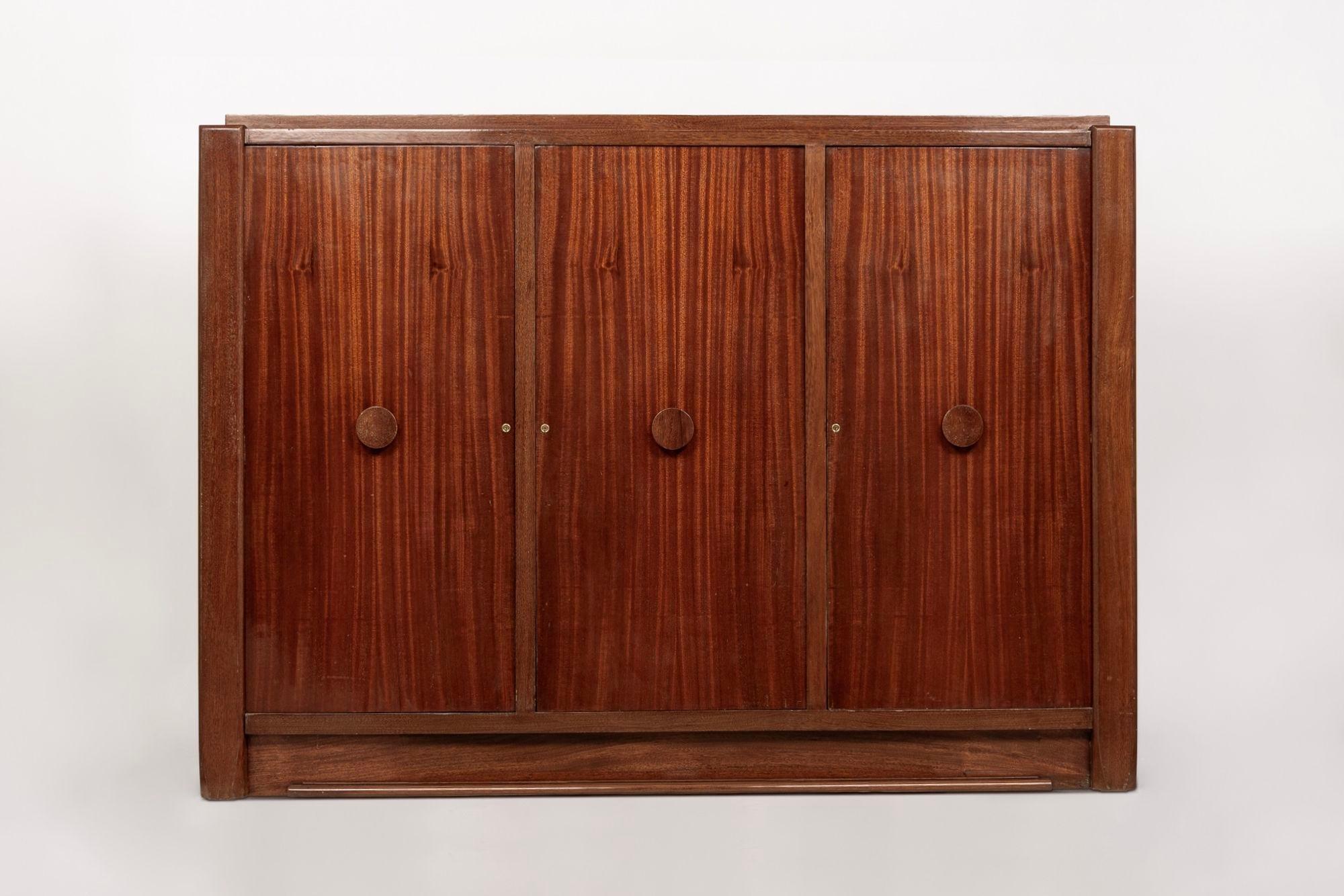 Art Déco Antique French Art Deco Mobile Sideboard in mogano di Andre Sornay in vendita