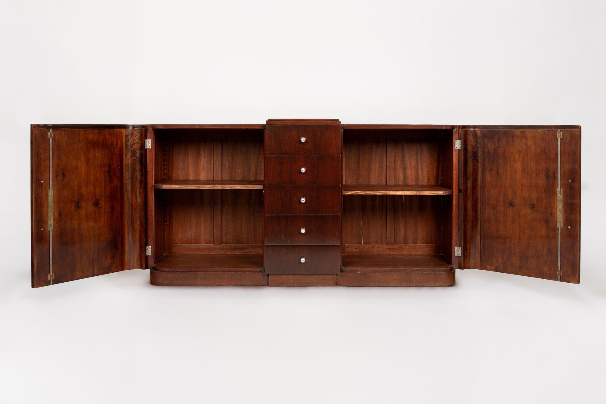 Mid-20th Century Antique French Art Deco Mahogany Wood Sideboard or Bar Cabinet 1930s For Sale