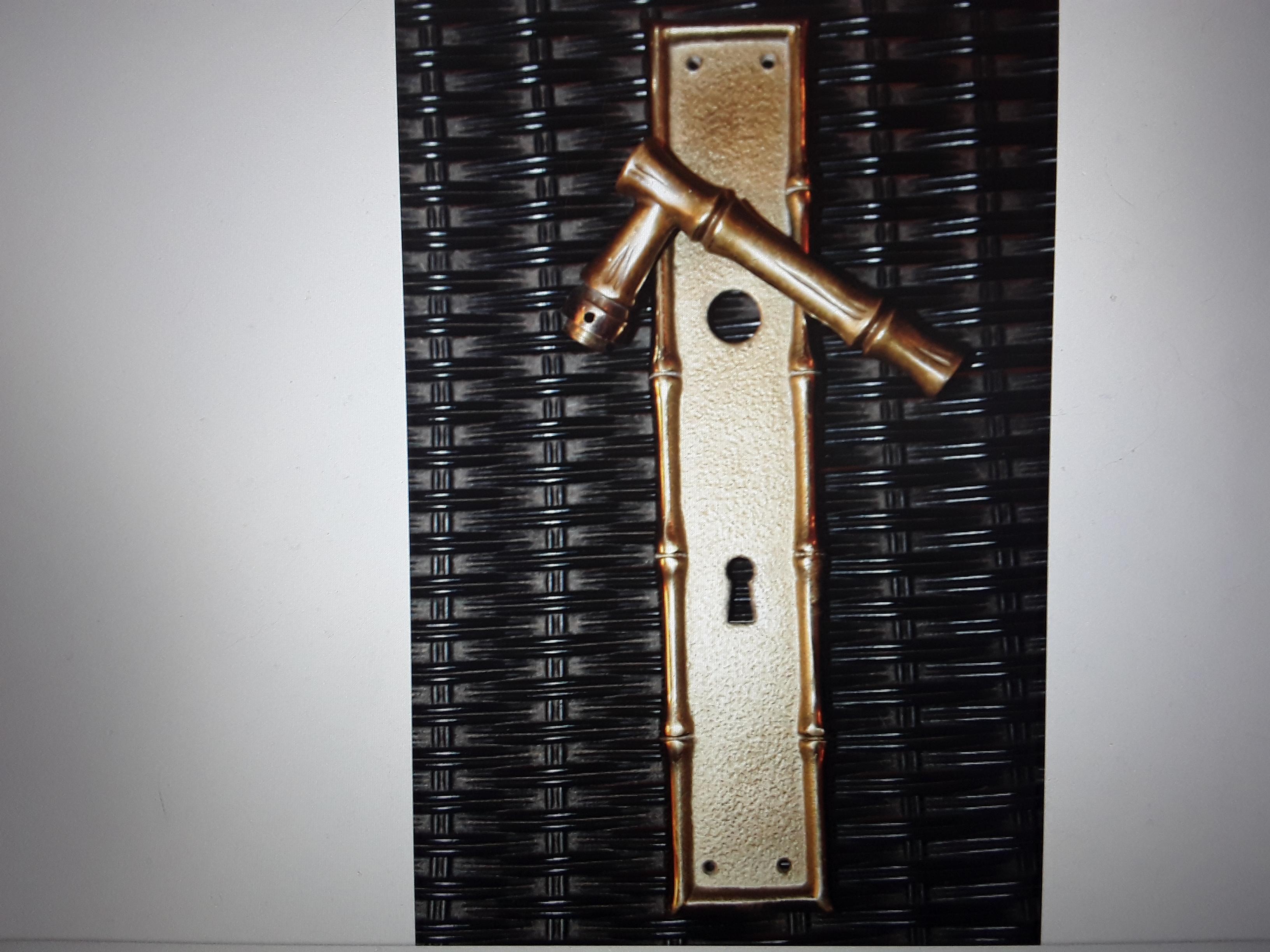 Art-Déco-Türbeschläge aus den 1920er Jahren. Vergoldete Bronze Bambus-Stil Tür Backplate und passende Türgriff. Es gibt keine andere Hardware. Dieser Verkauf ist nur für die Rückenplatte und den Griff. Maison Bagues. 