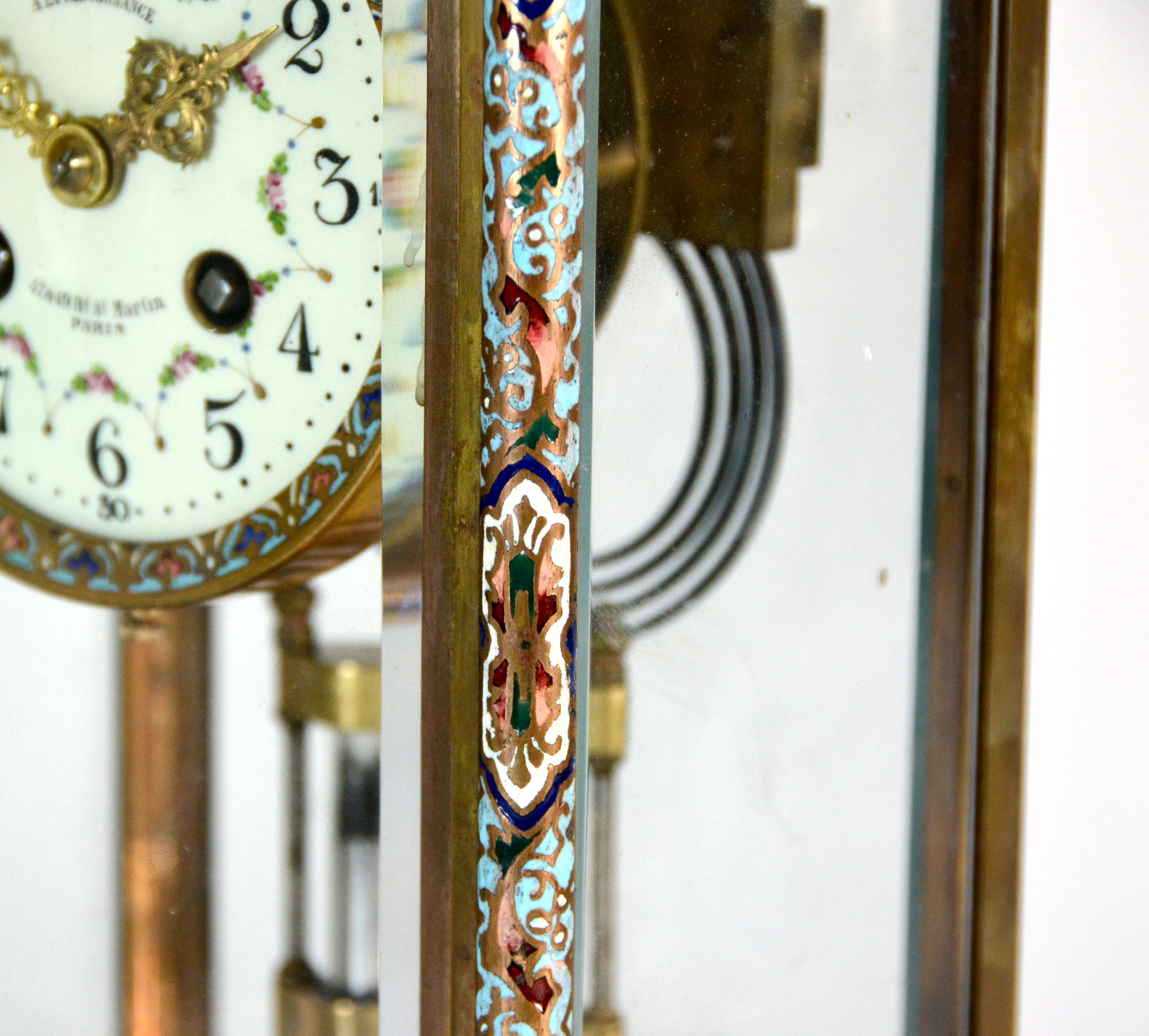 Antique French Art Decó Reloj de manto regulador de malaquita y cristal champleve en venta 4