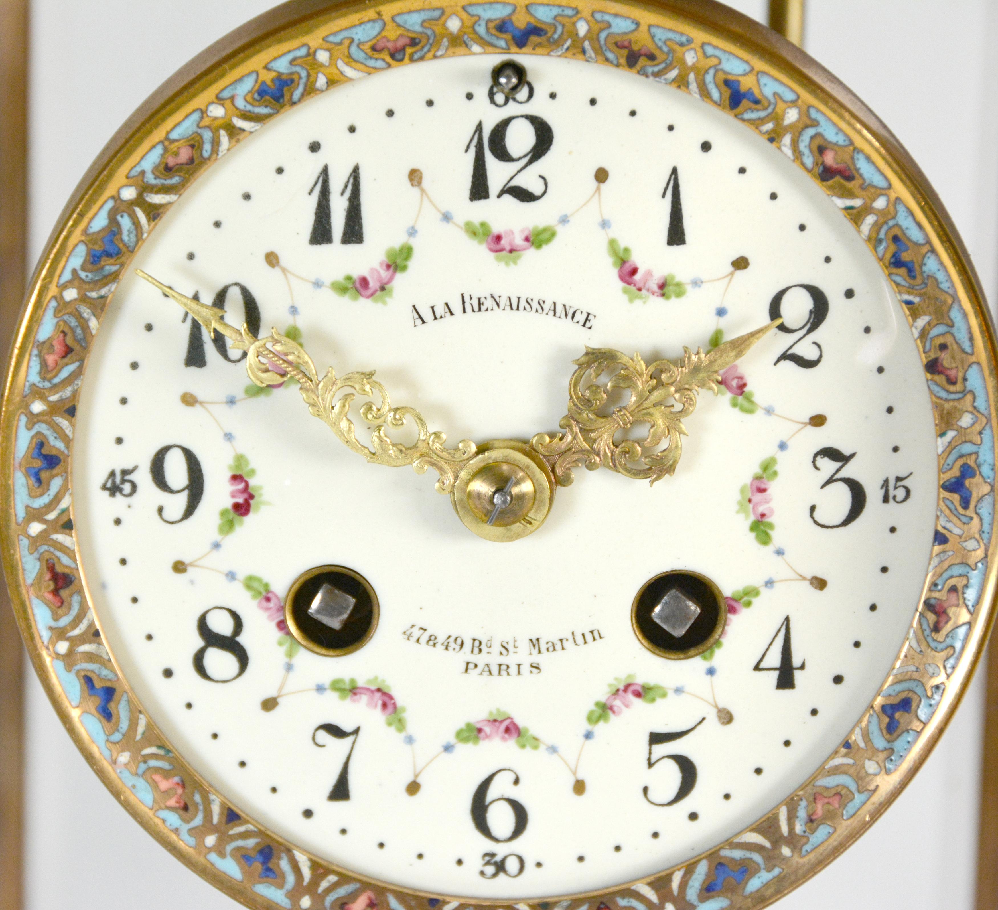 Antique French Art Decó Reloj de manto regulador de malaquita y cristal champleve en venta 3