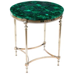 Ancienne table d'appoint Art Déco française en malachite, années 1920