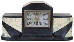 Antique French Art Deco Marble Garniture Set Mantel Clock Bookends Desk