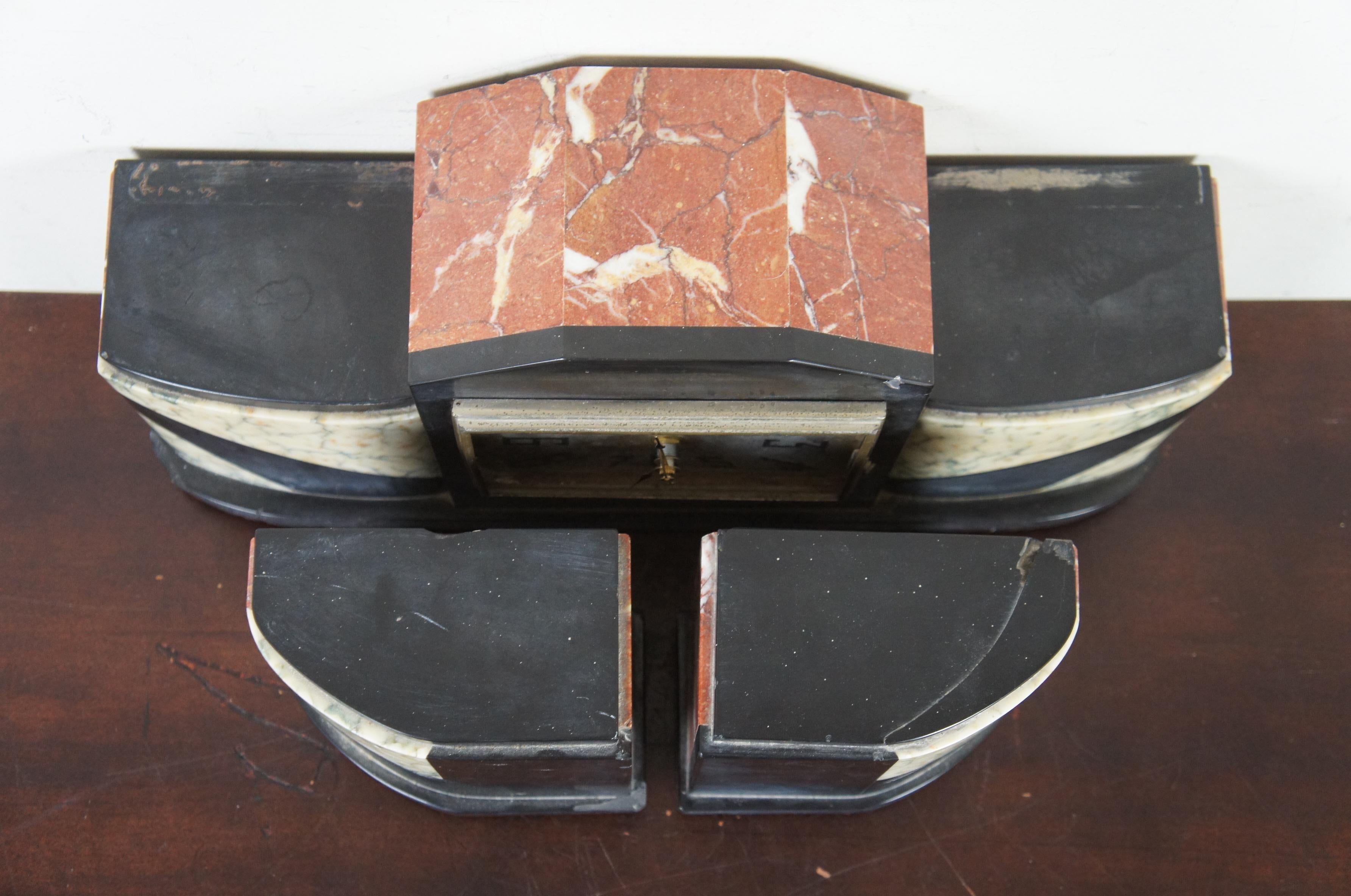 Antique French Art Deco Marble Garniture Set Mantel Clock Bookends Desk 1