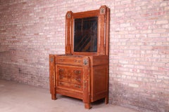 Antique French Art Deco Marble-Top Mahogany Dresser with Mirror, circa 1920s