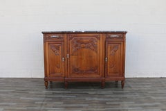 Antique French Art Deco Marble Top Sideboard Buffet Cabinet  Carved Solid Wood