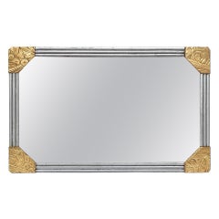 Antique French Deco Mirror, legno intagliato dorato e argentato, circa 1930