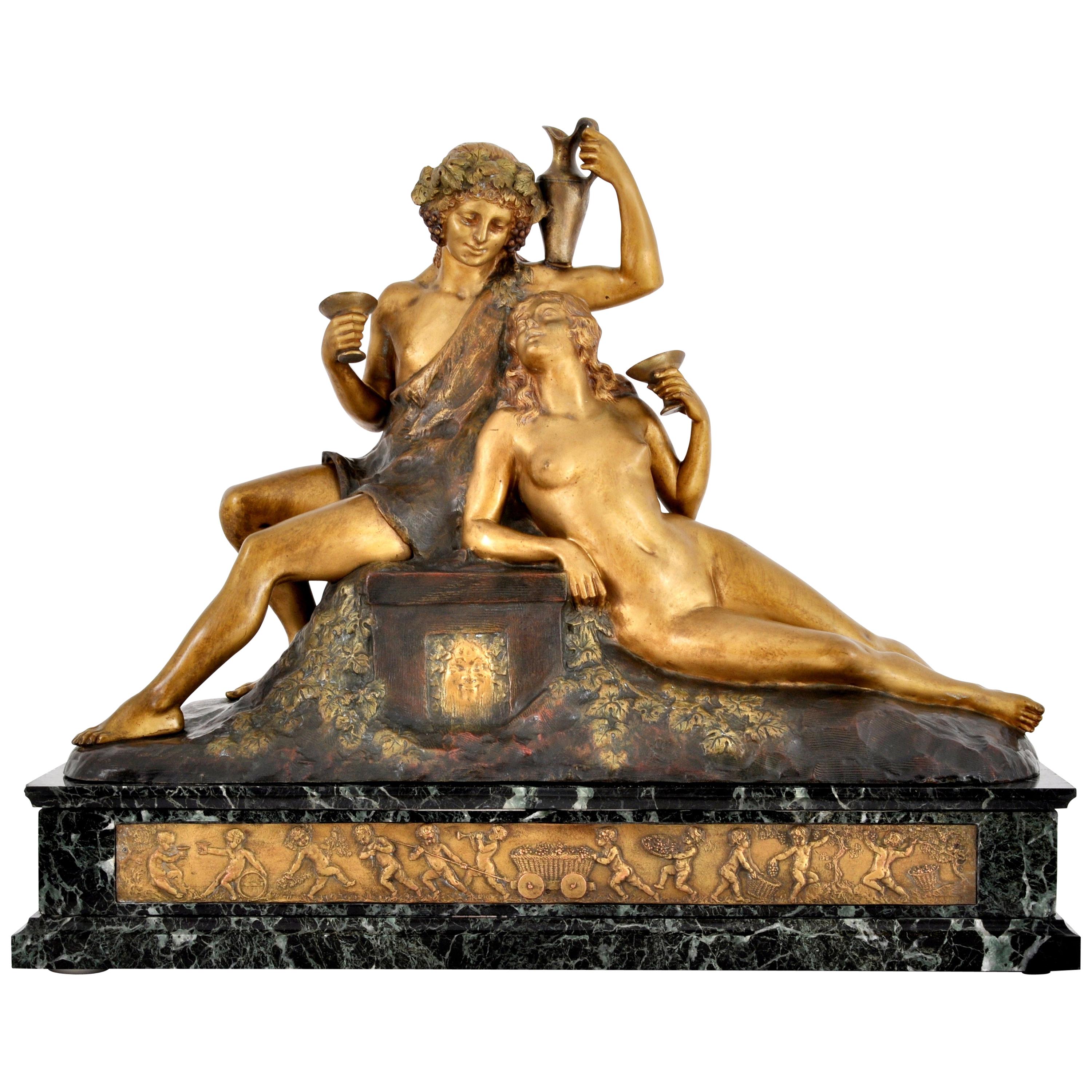 Groupe de figurines néoclassiques en bronze Art Déco français ancien:: Joe Descomps