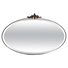 Antique French Art Deco Nickel Framed Oval Mirror, circa 1920