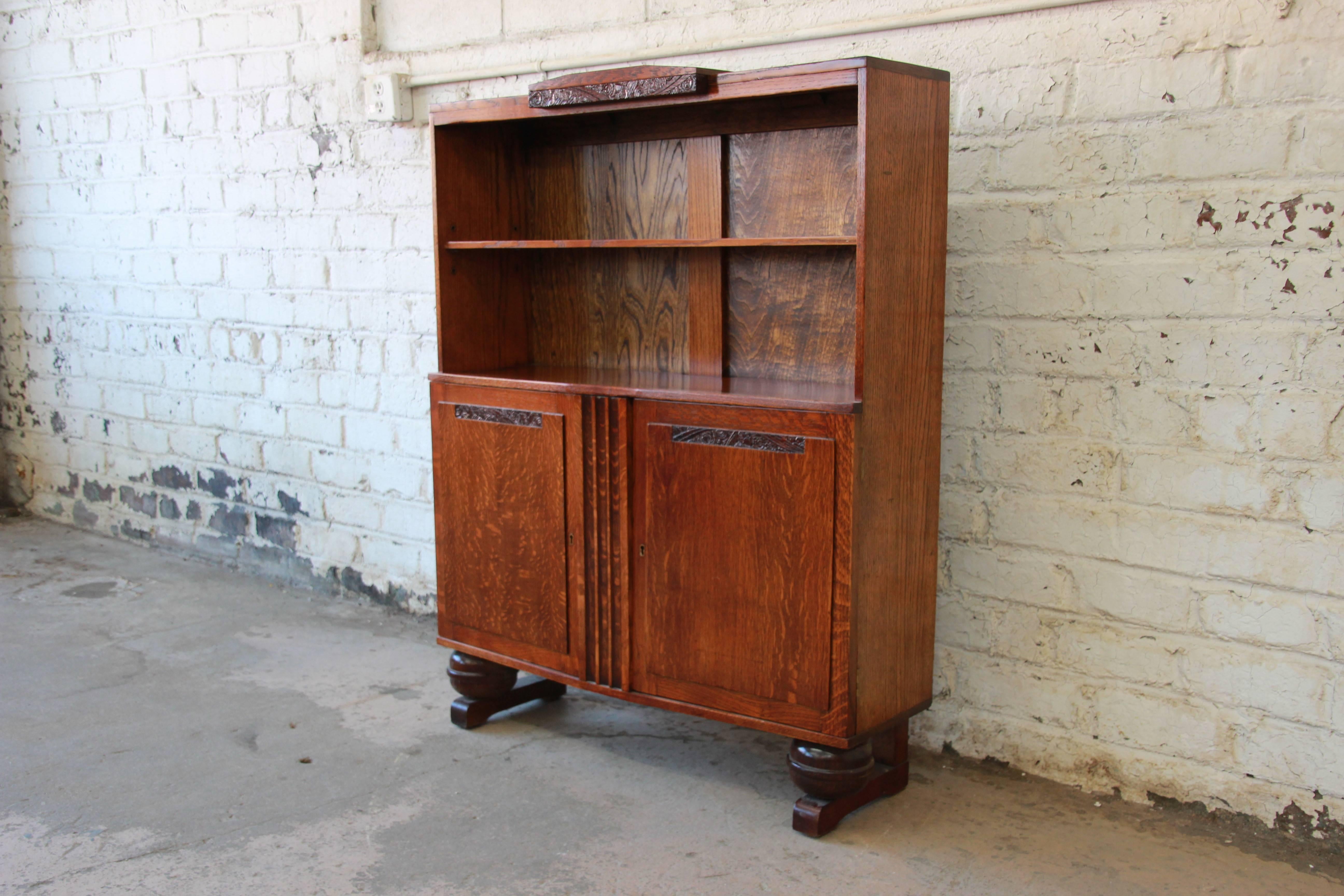 Antique French Art Deco Oak Bookcase, circa 1920s In Excellent Condition In South Bend, IN
