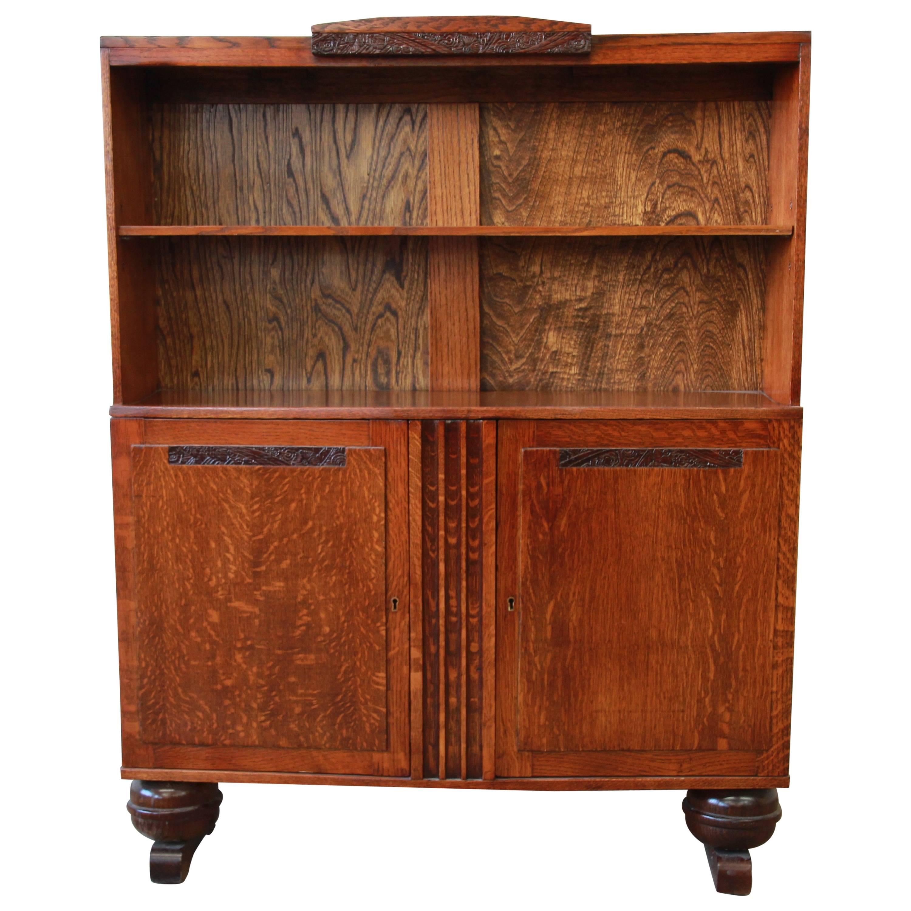 Antique French Art Deco Oak Bookcase, circa 1920s