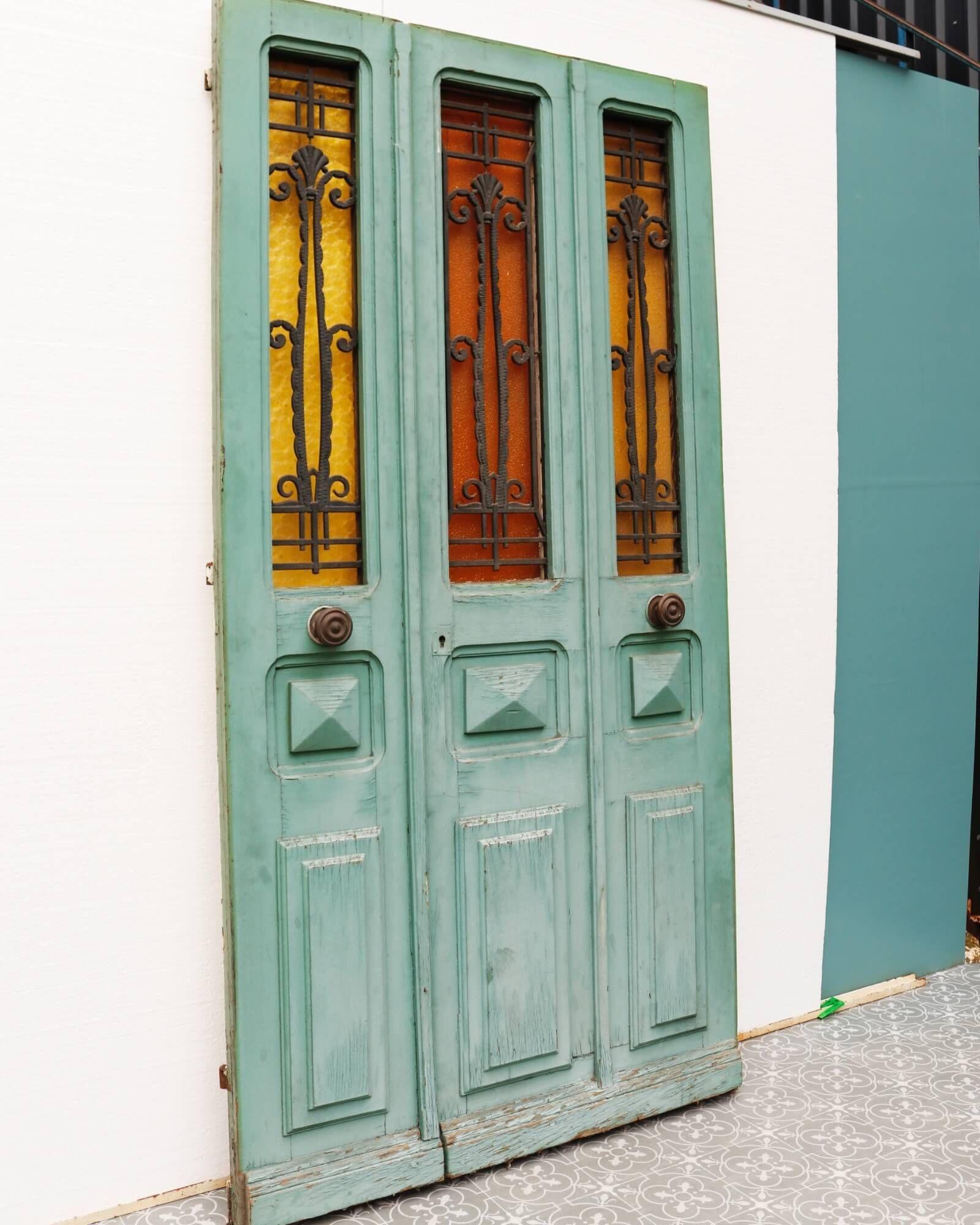 Painted Antique French Art Deco Oak Door