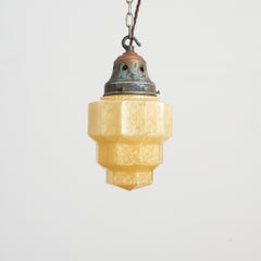 Antique French Art Deco Opaline Glass Skyscraper Kitchen Pendant Light