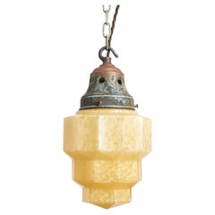 Antique French Art Deco Opaline Glass Skyscraper Kitchen Pendant Light