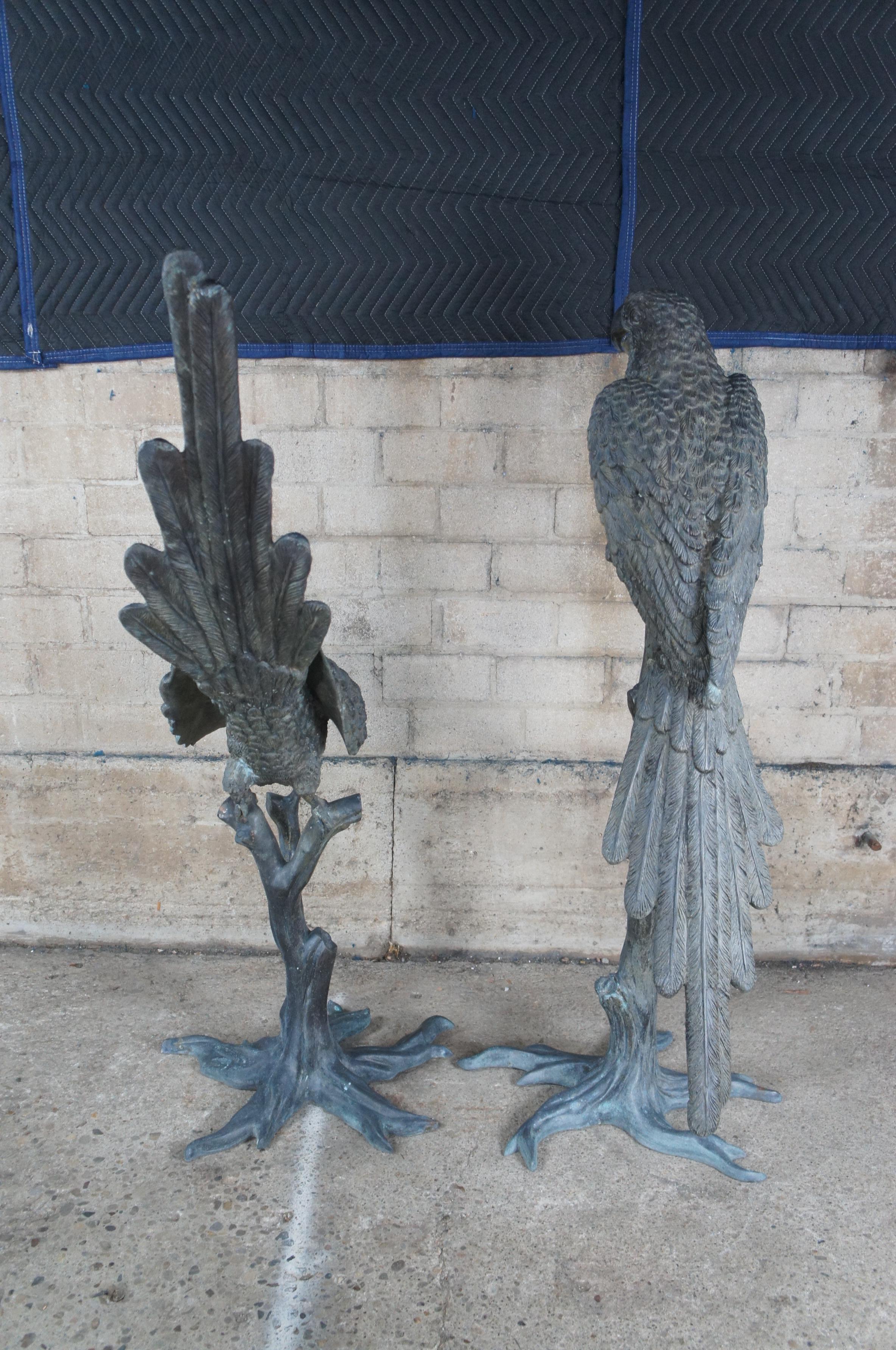 Antique French Art Deco Pair Lifesize Bronze Parrot Bird Sculptures Statues 55
