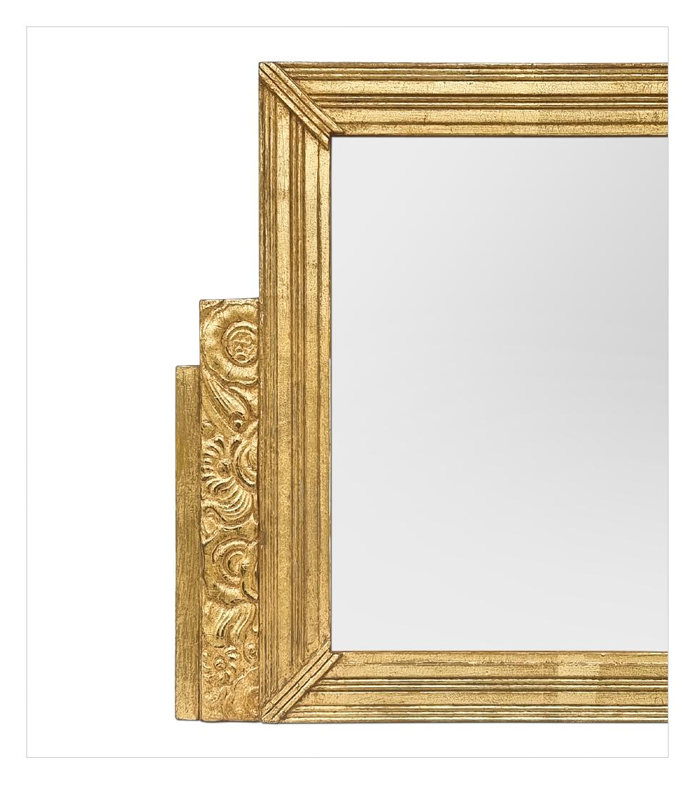 Carved Antique French Art Deco Period Giltwood Wall Mirror, circa 1925 For Sale