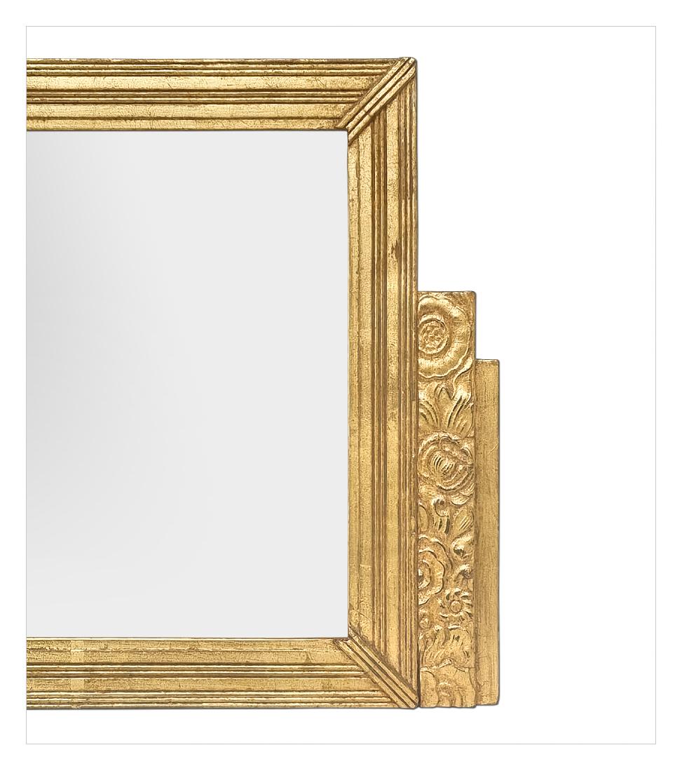 Early 20th Century Antique French Art Deco Period Giltwood Wall Mirror, circa 1925 For Sale