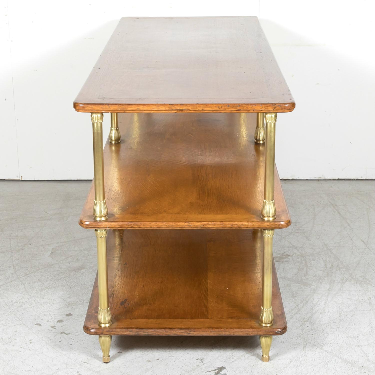 20th Century French Art Deco Period Oak and Brass Display Table / Kitchen Island 13