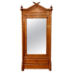 Antique French Art Deco Pine Faux Bamboo Armoire, Circa 1920.