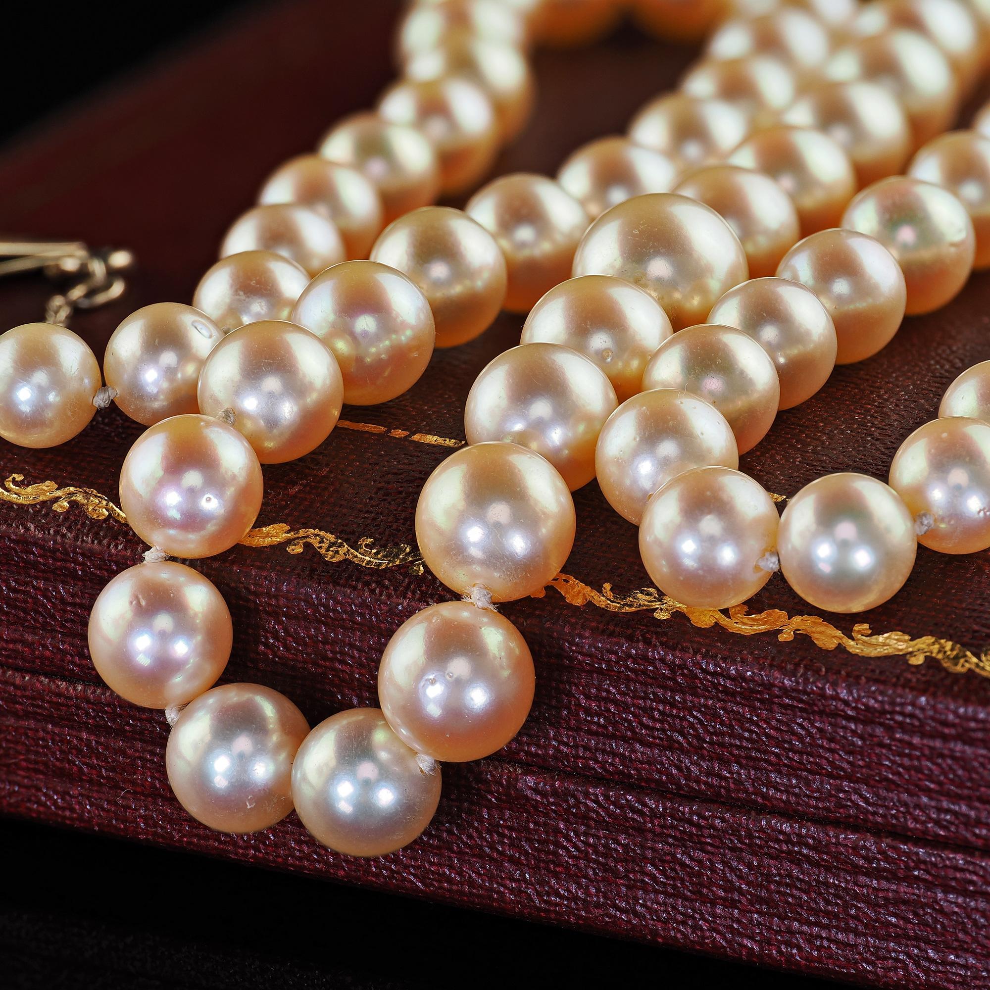 Antique French Art Deco Platinum Old Euro Diamond Akoya Pearl Strand Necklace (Collana di perle Akoya) in vendita 3