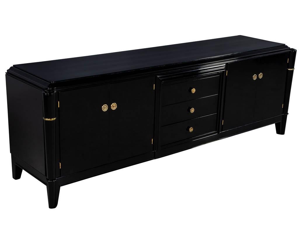 Antique French Art Deco Polished Black Lacquer Sideboard Buffet Credenza 6