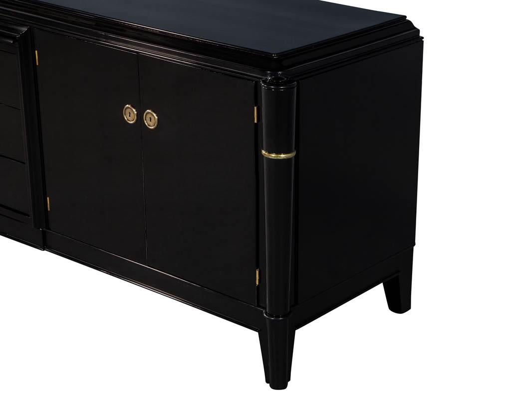 Antique French Art Deco Polished Black Lacquer Sideboard Buffet Credenza 11