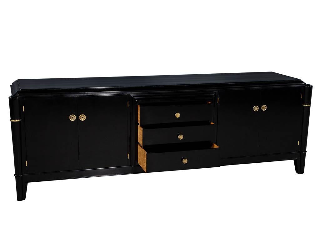 Antique French Art Deco Polished Black Lacquer Sideboard Buffet Credenza In Excellent Condition In North York, ON