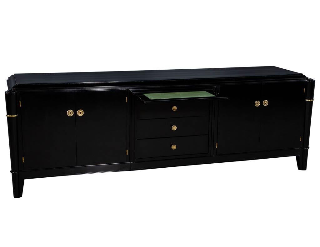 Mid-20th Century Antique French Art Deco Polished Black Lacquer Sideboard Buffet Credenza
