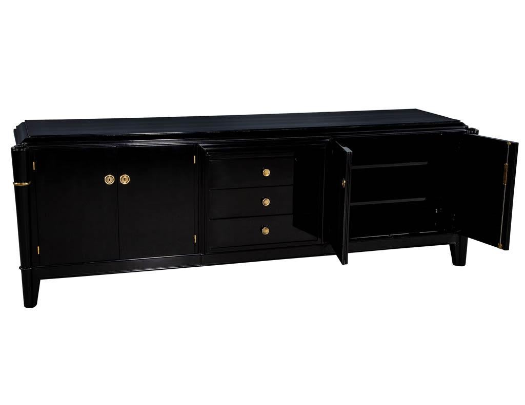 Brass Antique French Art Deco Polished Black Lacquer Sideboard Buffet Credenza