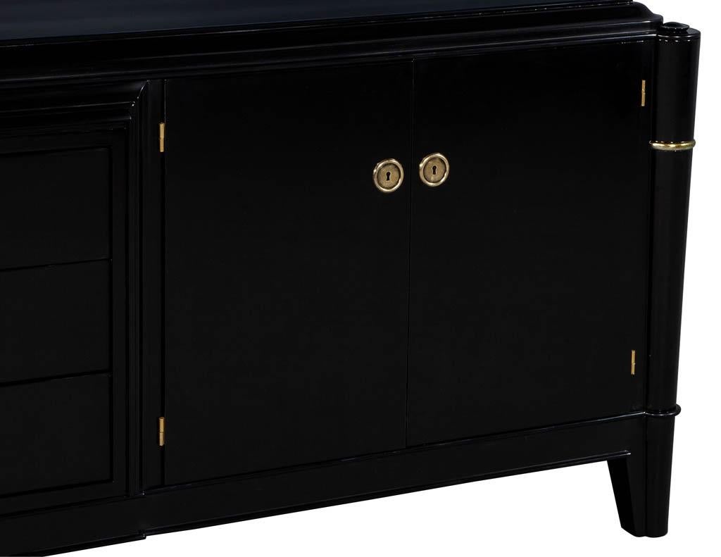 Antique French Art Deco Polished Black Lacquer Sideboard Buffet Credenza 3