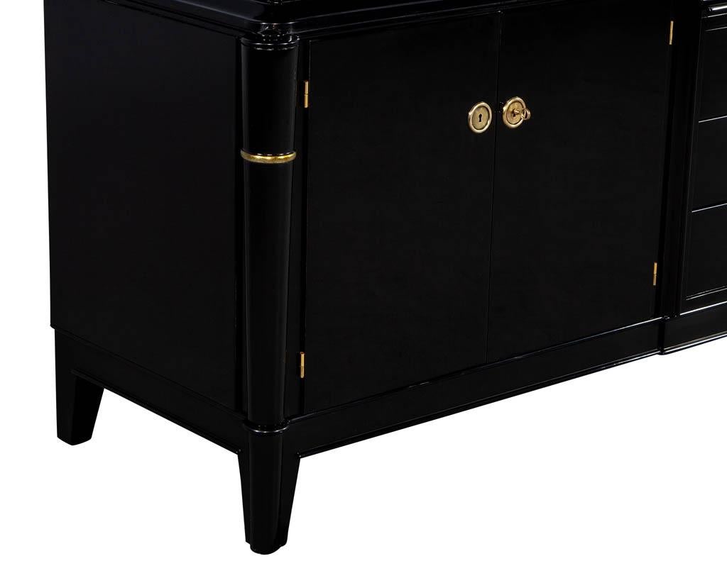 Antique French Art Deco Polished Black Lacquer Sideboard Buffet Credenza 4