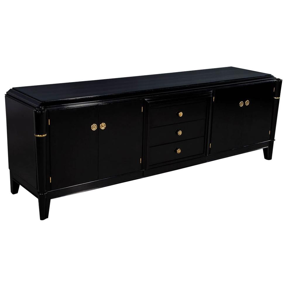 Antique French Art Deco Polished Black Lacquer Sideboard Buffet Credenza