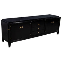 Antique French Art Deco Polished Black Lacquer Sideboard Buffet Credenza