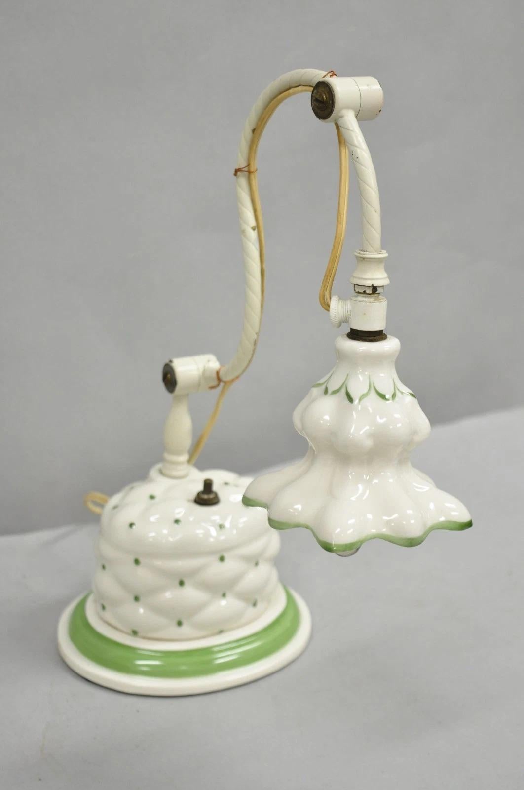 Antique French Art Deco Quilted Porcelain Small Adjustable Boudoir Bedside Lamp For Sale 6