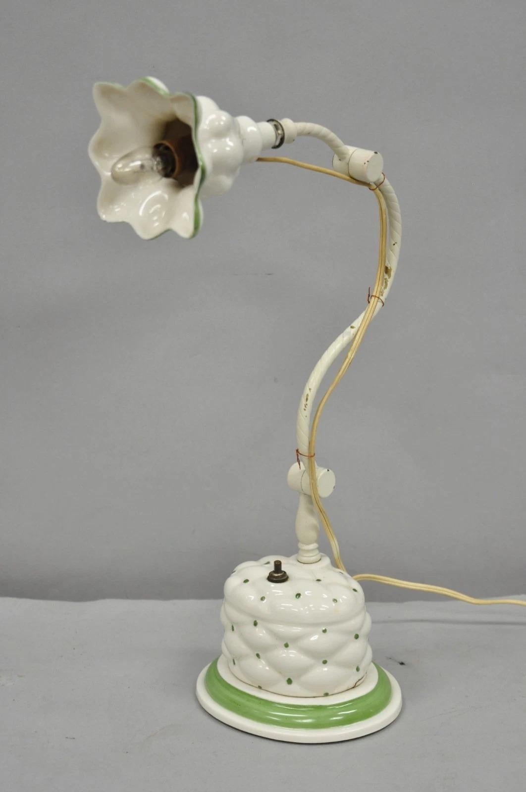 Antique French Art Deco Quilted Porcelain Small Adjustable Boudoir Bedside Lamp For Sale 7
