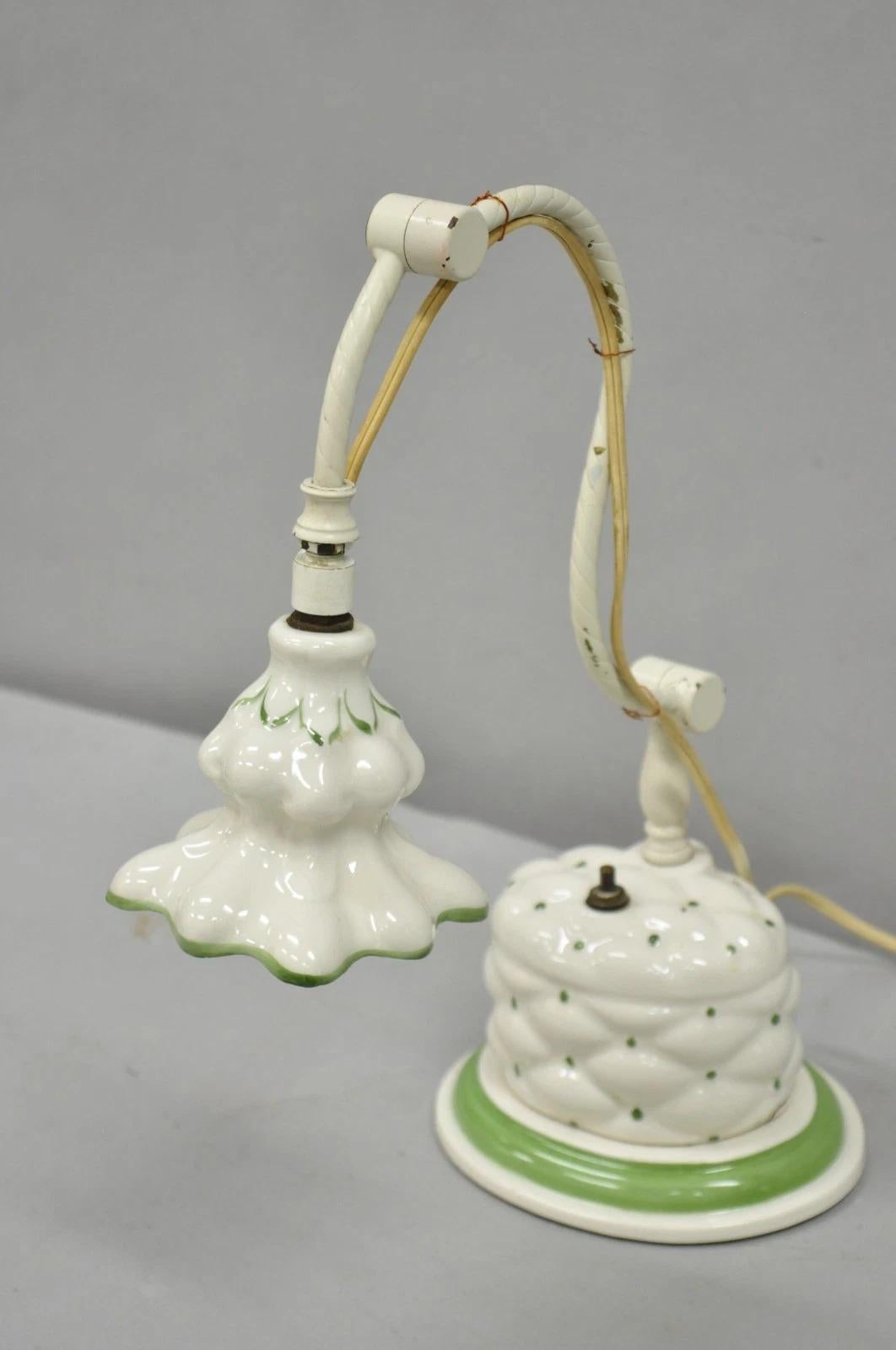 Unknown Antique French Art Deco Quilted Porcelain Small Adjustable Boudoir Bedside Lamp For Sale