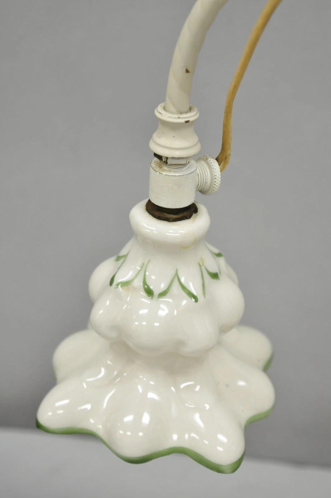 Antique French Art Deco Quilted Porcelain Small Adjustable Boudoir Bedside Lamp In Good Condition For Sale In Philadelphia, PA