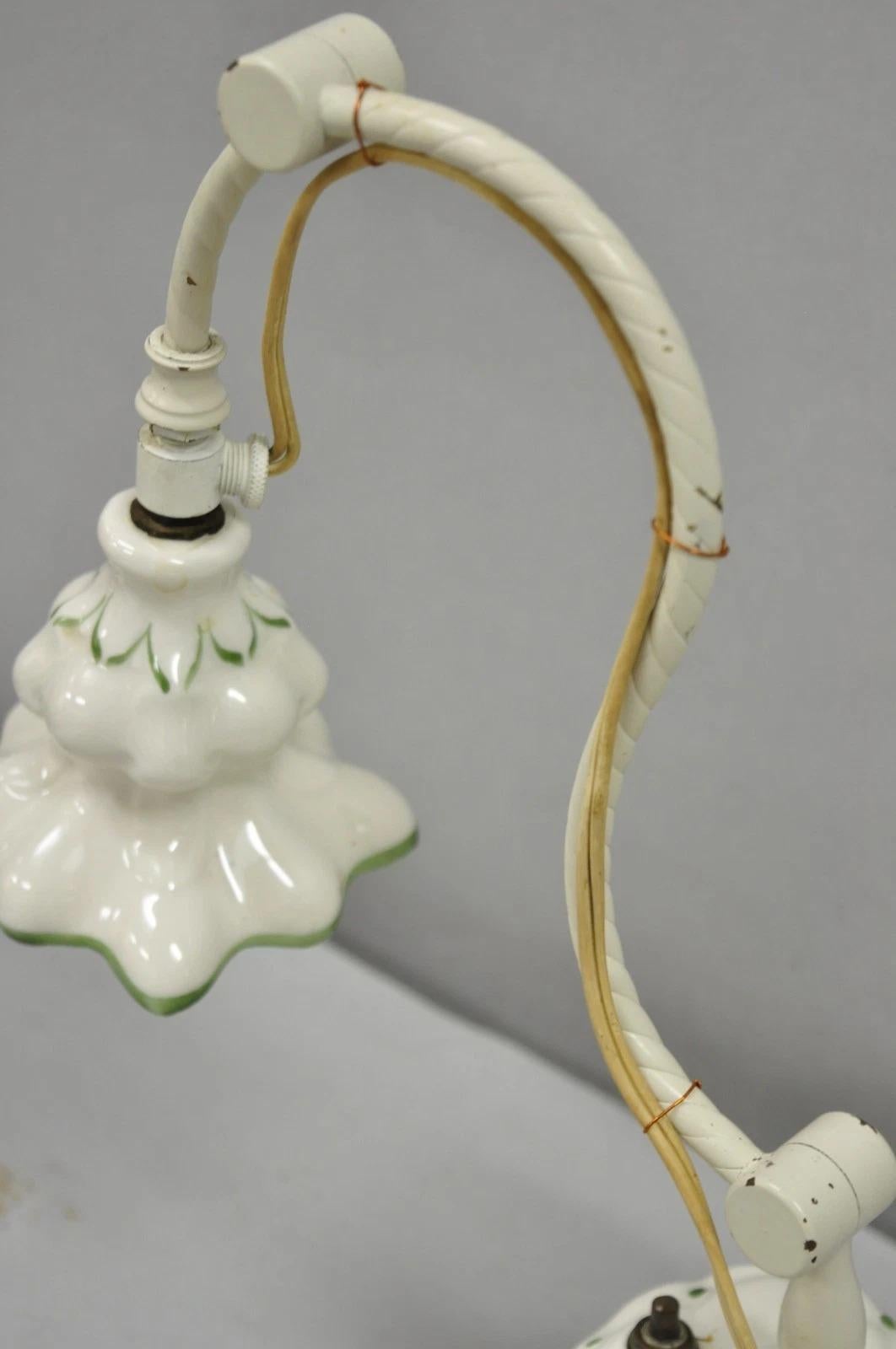 Antique French Art Deco Quilted Porcelain Small Adjustable Boudoir Bedside Lamp For Sale 3
