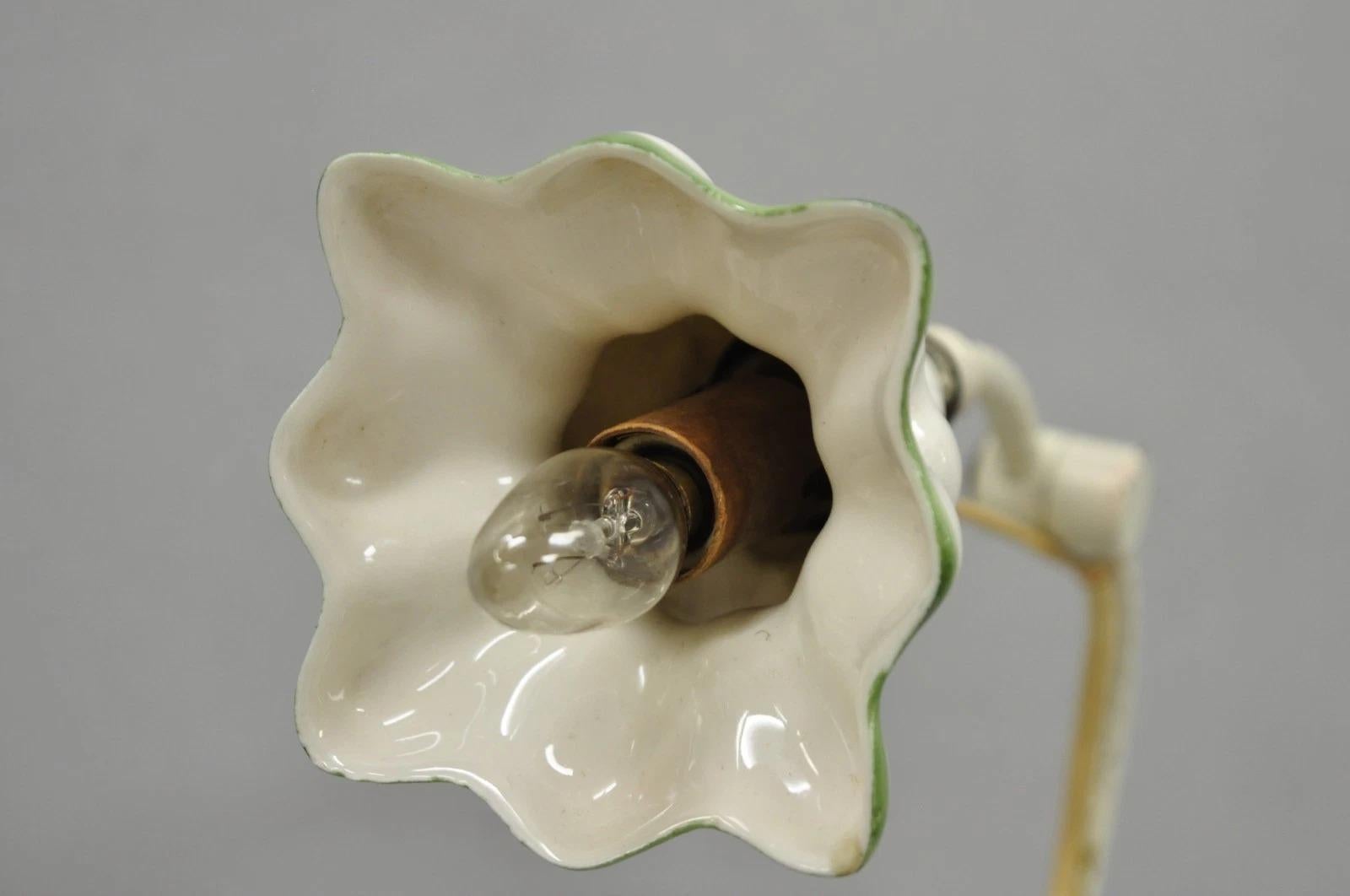 Antique French Art Deco Quilted Porcelain Small Adjustable Boudoir Bedside Lamp For Sale 4