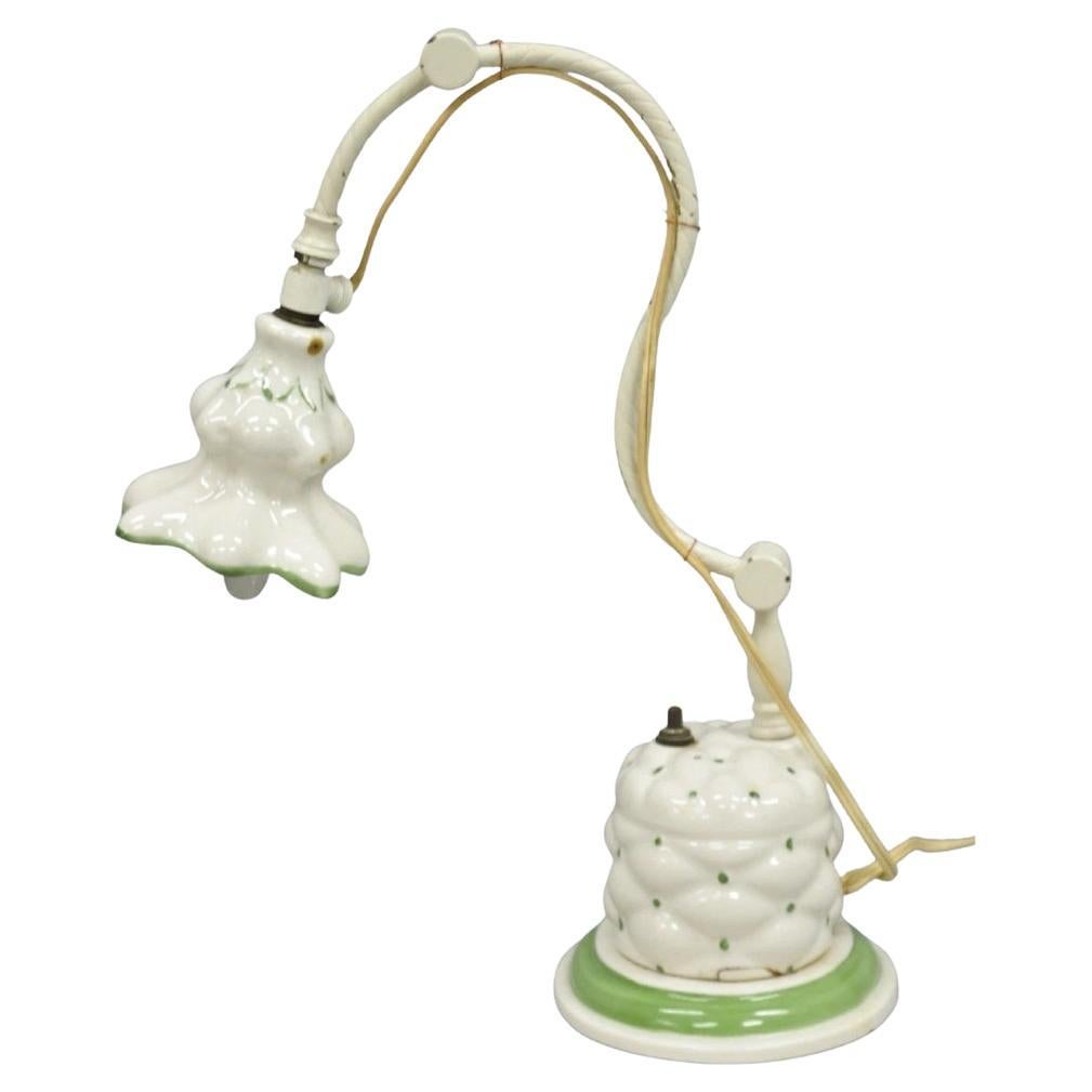 Antique French Art Deco Quilted Porcelain Small Adjustable Boudoir Bedside Lamp For Sale