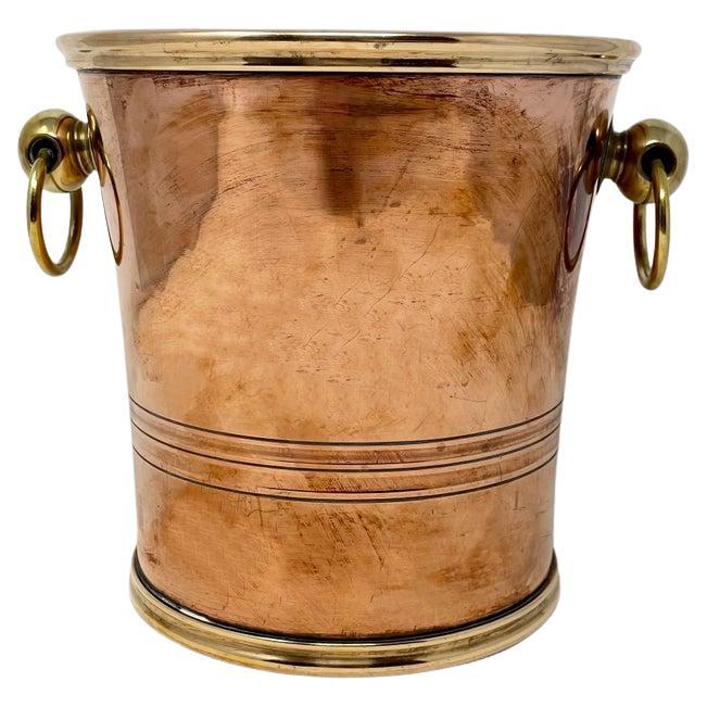 Antique French Art Deco Raoul Monteillet Copper & Brass Ice Bucket, C. 1905-1925