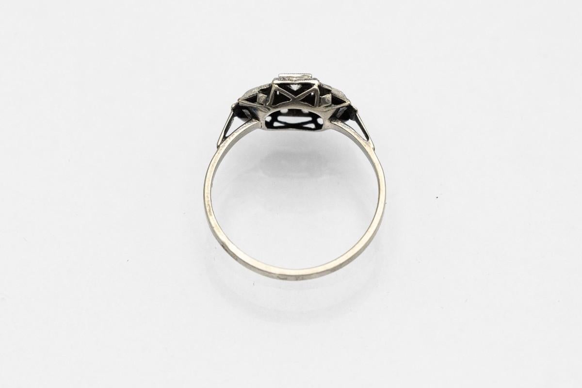Old European Cut Antique French Art Deco ring with diamond, France, 1930s. For Sale