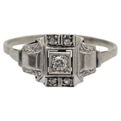 Antique French Art Deco ring with diamond, France, 1930s.