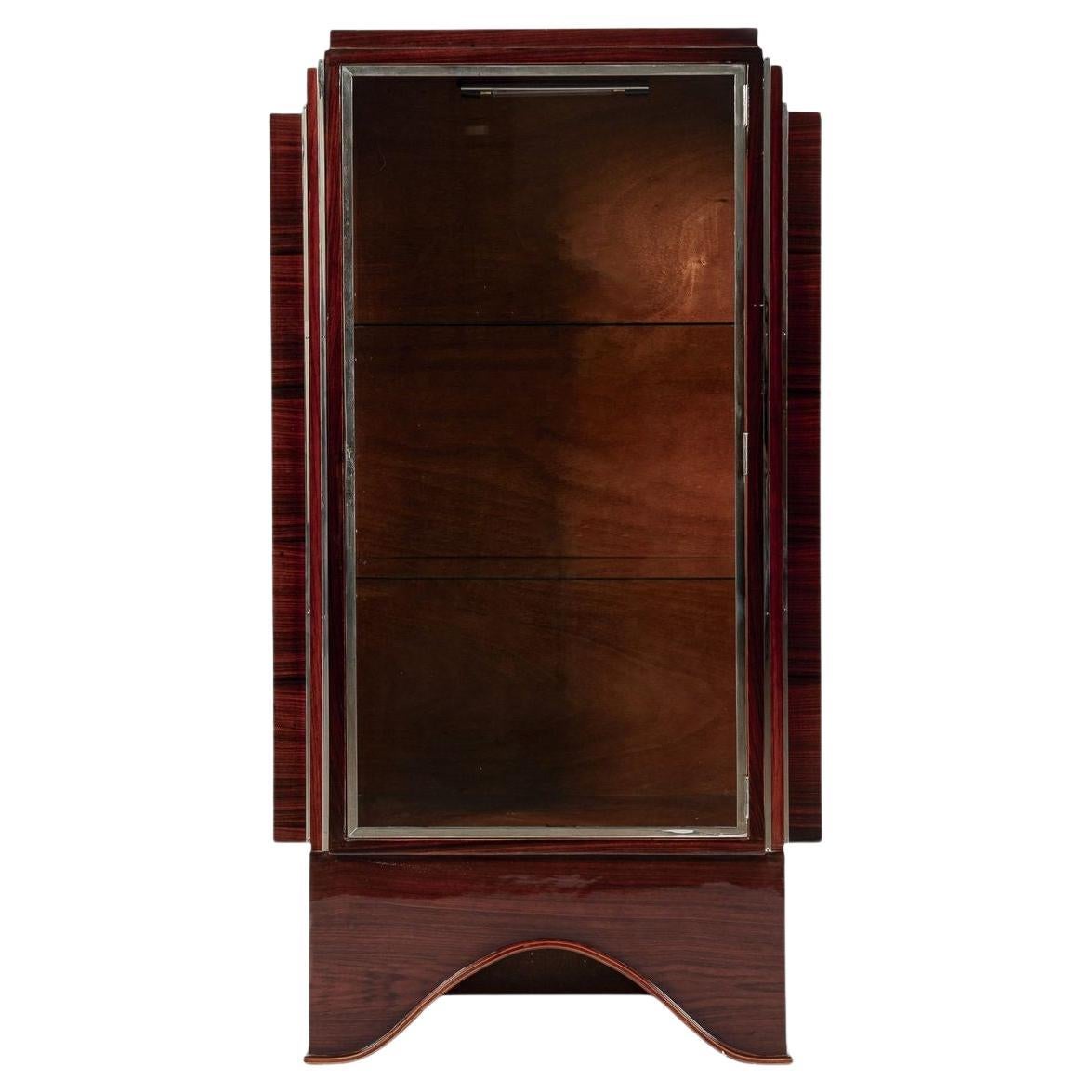 Antique French Art Deco Rosewood and Glass Vitrine Display Cabinet 1930s For Sale