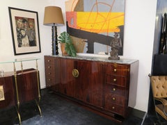 Antique French Art Deco Rosewood Sideboard with Green Marble Top