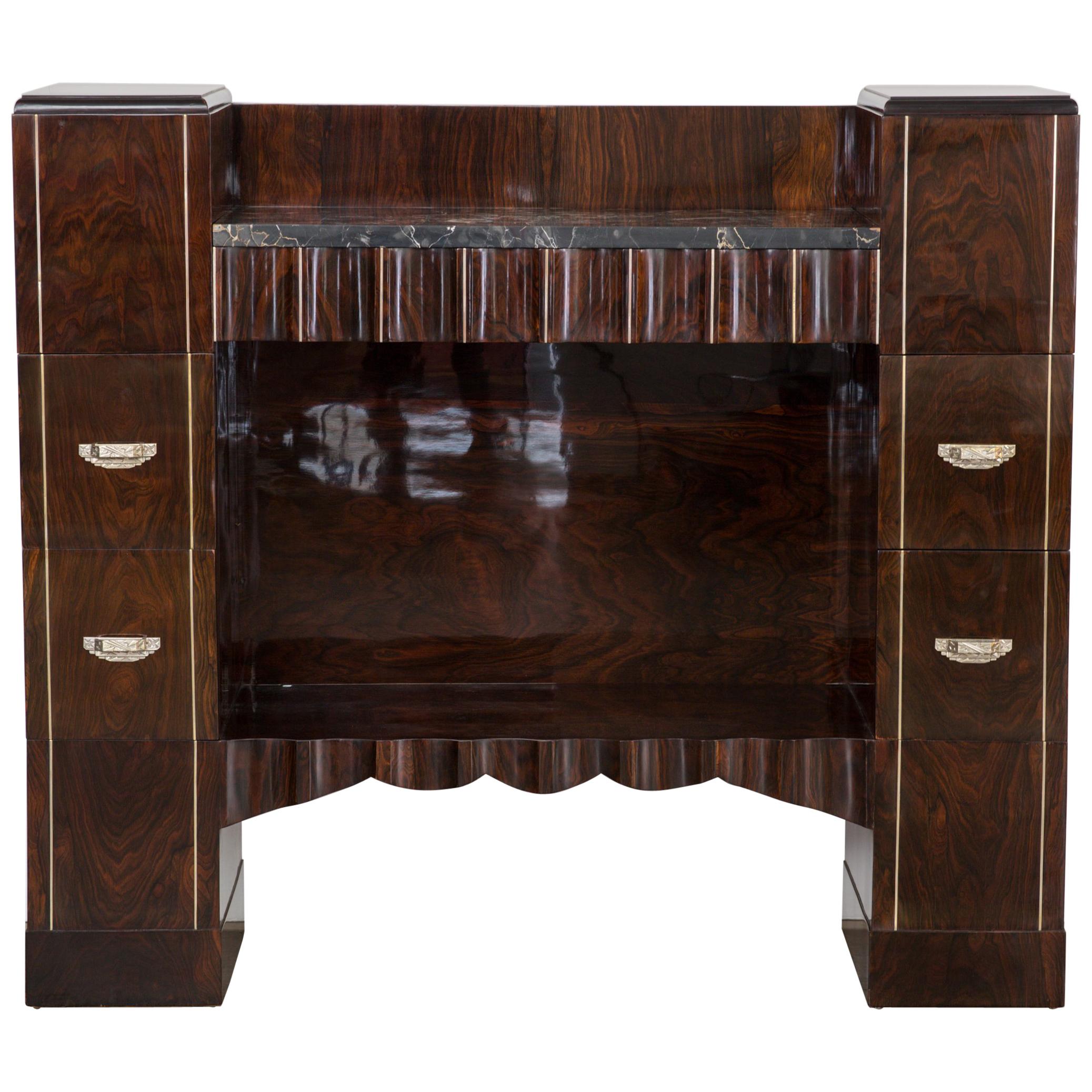 Antique French Art Deco Rosewood Sideboard with Marble Top from the 1920s im Angebot