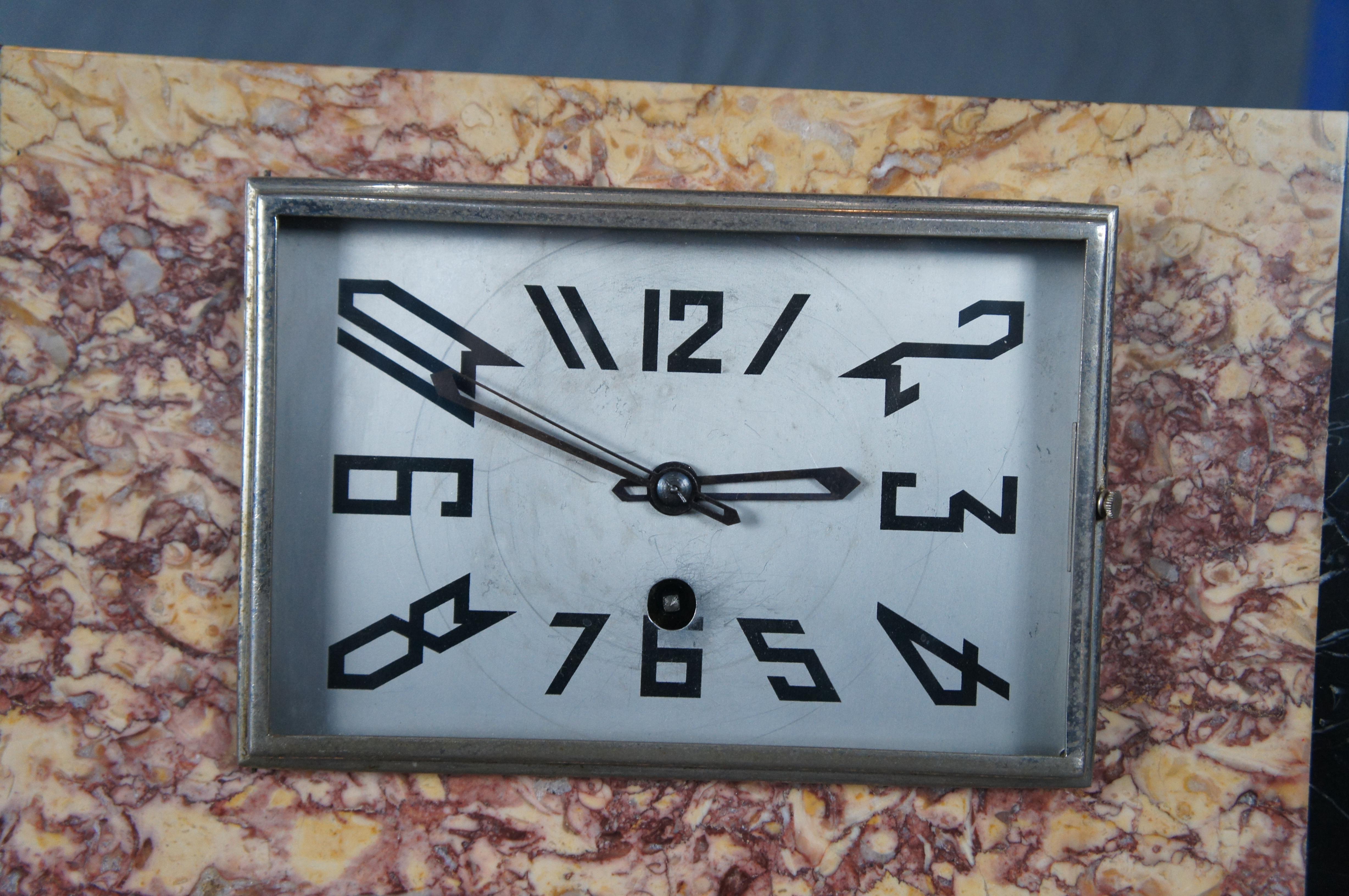 Antique French Art Deco Rouge Marble Mantel Clock Decorative Time Piece 18